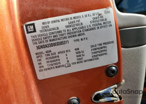 2006 Chevrolet Hhr Lt из США, поврежденный, VIN 3GNDA23D06S585311